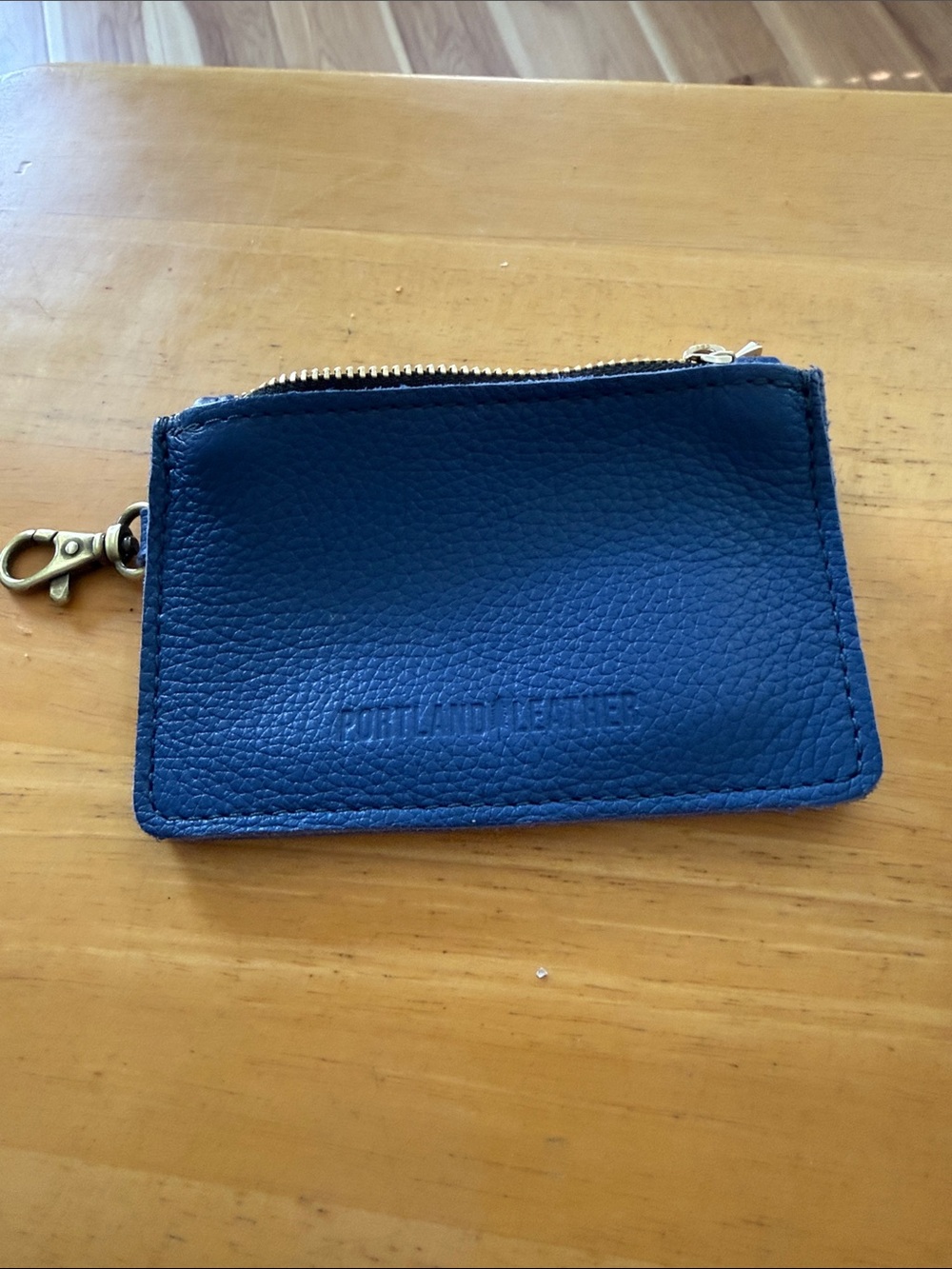 Portland Leather Blue Zip Card Pouch with Clip